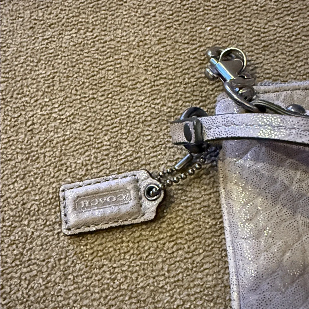 Coach Shimmering Silver Wristlet Purse Zip (TD)